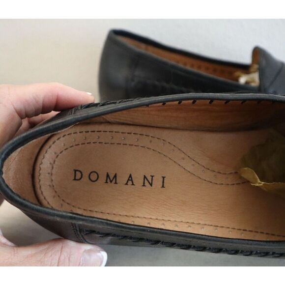 Domani 18-1000 Men's Sz 11M Black Woven Round Toe Dress Slip-On Loafers - Picture 7 of 8